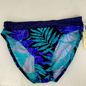 Tropical Honey Womens Bikini swimsuit bottom blue black leaf new 14